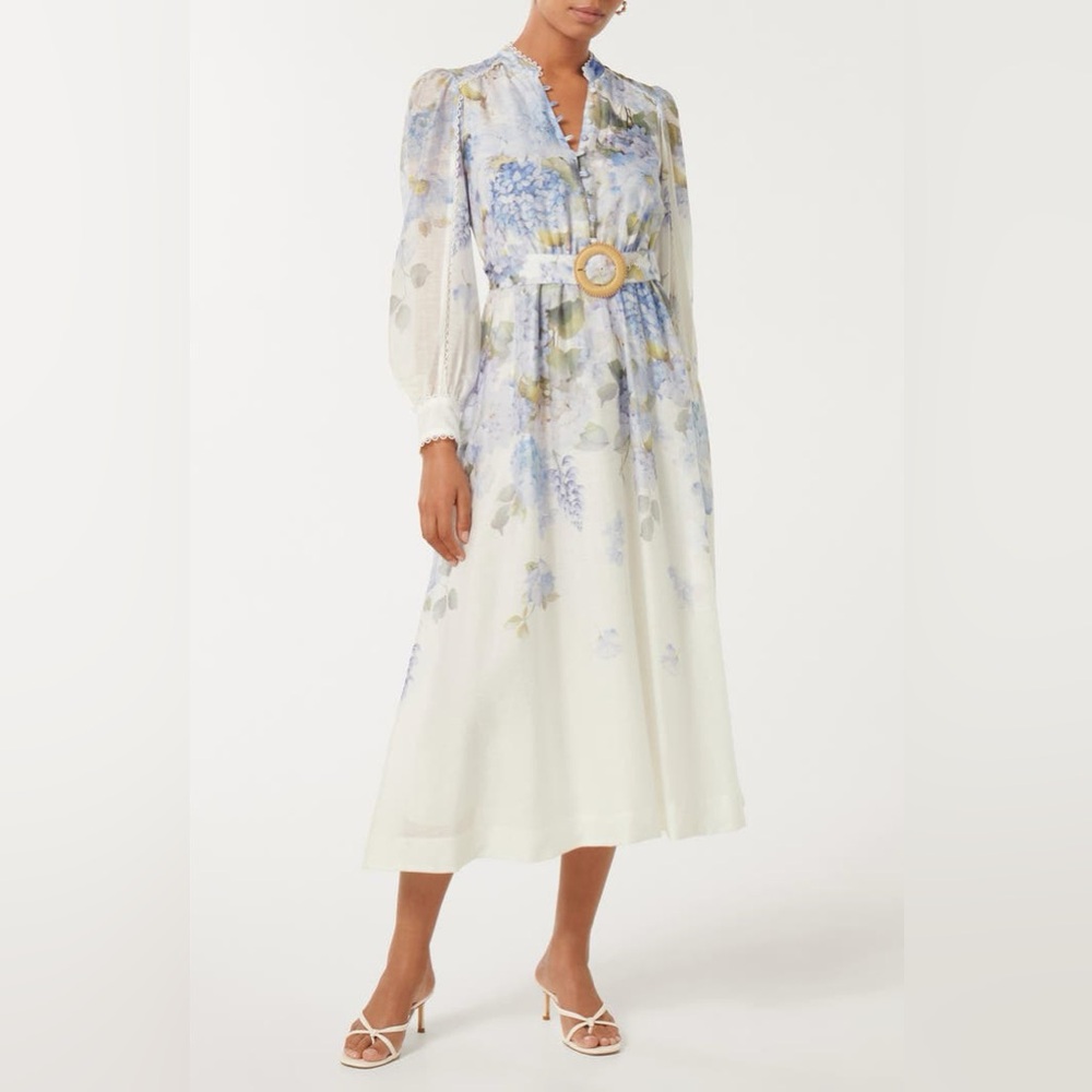 Ever New Floral Long Sleeve Dress - Blue and Cream
